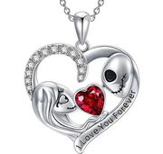 Disney Jack Skellington & Sally Heart Necklace Silver Nightmare Before Christmas