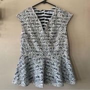 NWT 7th Avenue Lace Striped Peplum Blouse Size M