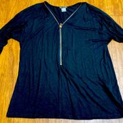 Venus woman’s large black sexy exposed zipper blouse shirt