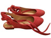 Sezane‎ Nina Flat Ballerina Slingback Ankle Tie Suede Red size 7