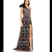 NWT Mac Duggal EMBELLISHED RUFFLED ONE SHOULDER A LINE GOWN 20331 Black