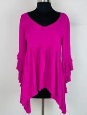 Cupio blouse pink bell sleeve medium barbiecore flowy lightweight viscose