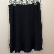 Carmen Marc Valvo Black Midi Skirt with Lace Hem and Pinstripe Beading