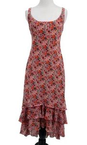 floral low back ruffle tiered midi dress size 8