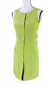 Line & Dot Small Chartreuse Sleeveless Silk Sheath Dress