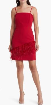 Feather hem sheath Red Wine Dress NWT $158 Valentines Lady in Red