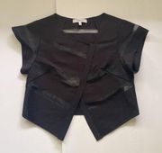 Milly cropped sheer panel short sleeve asymmetrical hem jacket, size 0