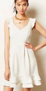 Anthropologie Maeve White Striped Sunland Ruffle Hem Flutter Sleeve Dress Size 0