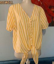 Madewell tie front Shirt top Size M yellow Stripe Cotton