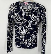 Lilly Pulitzer Navy Blue Floral Button‎ Front Paley Cardigan Sweater Size XS