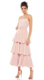 Ieena Mac Duggal NWT Belted Tiered Ruffle Sleeveless Dress in Rose Pink Size 2