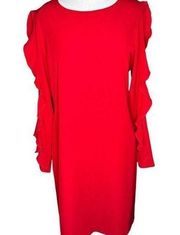 Donna Karan New York Red Long Sleeve Cold Shoulder Dress SIze‎ 8