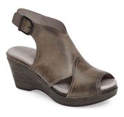 Dansko Women's Vanda Gray Leather Sling Back Wedge Heel Sandals Size 41