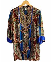 BOB MACKIE Wearable Art Silk Kimono CoverUp Top Semi Sheer Half Sleeves Small