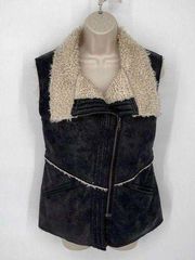 Sanctuary Women's Faux Suede Sherpa Vest Fleece Collared Size S Black, Beige