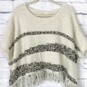 Moth Anthropologie ivory crew fringe poncho sweater small