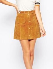 Monki Tobacco Suede Button A-Line 70s Skirt Size 6