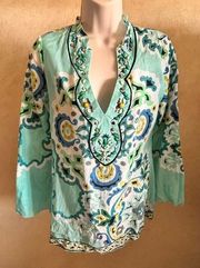 Hale Bob Cabana Ladies Extra Small Beaded Lightweight Pattern Blouse