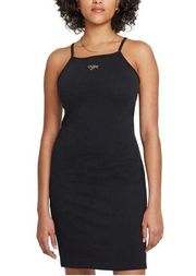 NWT Nike Bodycon Black Dress Gold 3-D Logo Halter Neckline Sleeveless Women S