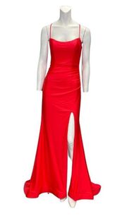 Clarisse Lace-up Back Silky Knit Gown Neon Red Size 4 NWT