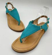 Sperry Top Sider Sandals Womens 8.5 Leather Turquoise Abbey Thong Sandals