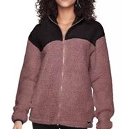 Victoria's Secret PINK Plum & Black Color Block Sherpa Zip Jacket size Large