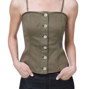 White House Black Market Olive Green Bustier Rhinestone Button Size 6 NWT