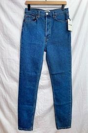 RE/DONE NWT 90s Ultra High Rise Button Fly Skinny Jean in 70s Blue size 29