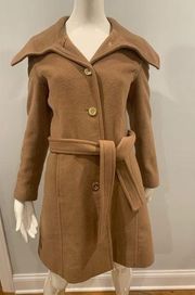 Coach Long Belted Wool Blend Dress Coat in Tan