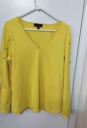 Melissa Paige Women's V-Neck Long Sleeve Casual Top Blouse Yellow Size Medium