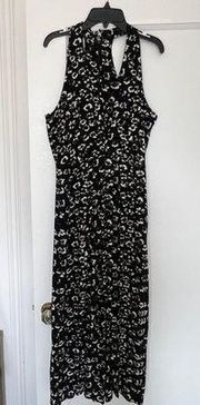 Black Floral Halter Wide Leg Jumpsuit Size Small EUC