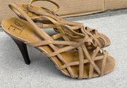 DVF Diane Von Furstenberg Nude Strappy Suede Open Toe Heels size 10