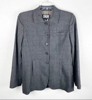 DKNY  Gray Plaid Wool Blend Buttoned Lined Blazer Jacket, Size 6