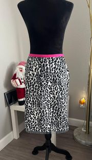 Women Velvet Animal Print White and Black Pencil Midi Skirt Sz 7