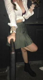 Army Green Pleated Skirt