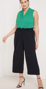 Black High Rise Paperbag Wide Leg Crop Ankle Pants