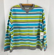 Style Works Crewneck Pullover  Stripped Sweatshirt XL Gray Green Blue