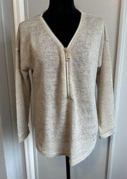 Soft Surroundings Valentina Zip Sweater Stone Beige Soft Knit Pullover Medium