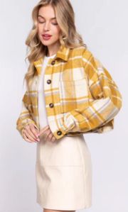 Mustard Yellow Plaid Cropped Shacket