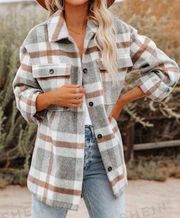 SheIn Plaid Flap Pocket Drop Shoulder Coat