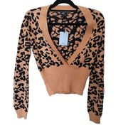 NBD NEW SmallNWT Cheetah Print Cropped Low Cut Sweater Brown Black Animal Print