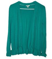 Est. 1946 Teal Ruffled Hem Open Cardigan Sweater