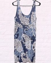 Merona blue white paisley print rayon sleeveless tank casual dress sz medium