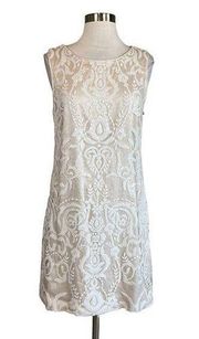 Women's Cocktail Dress Size 10 Cream Sequined Sleeveless Shift