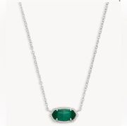 Kendra Scott  Elisa Silver Pendant Necklace in Emerald Cat’s Eye Green