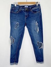 YMI Medium Wash Blue Stretch Denim Destroyed Cropped Jeans Junior's Size 9