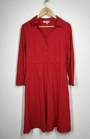 Hobbs London Tanya Ponte Dress Size 10 Red Knit Long Sleeves