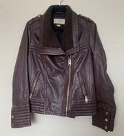 Michael Kors leather jacket size L dark brown Moto