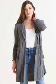 LA Made Evereve Dark Washed Grey Ryder Waffle Knit Cardigan Medium Tie Waist