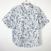Vintage Cherokee White & Navy Patterned Short Sleeve Button Up Shirt Size 1X